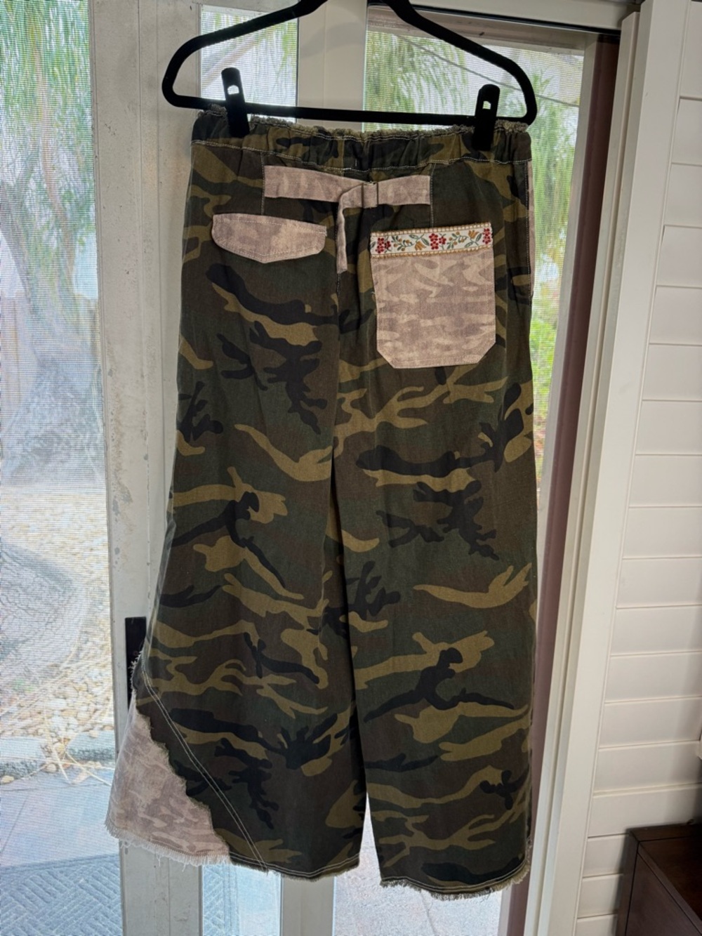 POL Wide Leg Camo Pants with Embroidered Trim - Olive Green, Brown NEOT - Picture 2 of 2